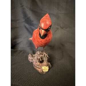 Dixie YTCL Hand Painted Carved Wood Cardinal Bird Figurine on Base